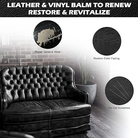 SEISSO Black Leather Repair Kit – Balm & Dye for Furniture, Couch, Car Seats, Scratch & Crack Repair