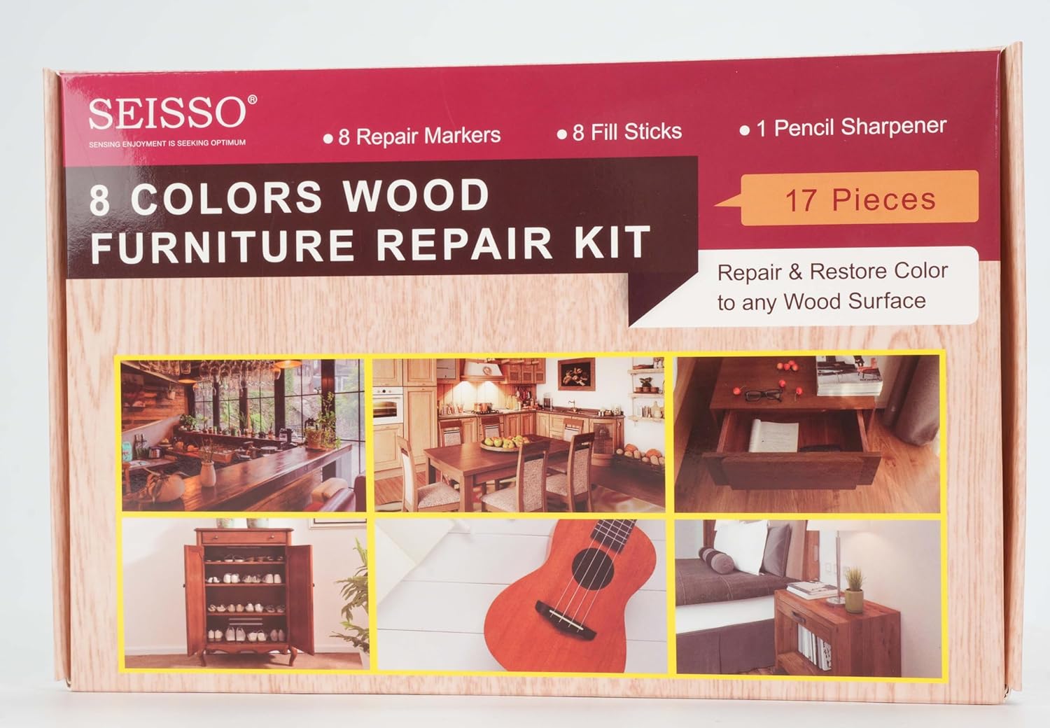 SEISSO Furniture Repair Kit - 17PCS Wood Markers & Wax Sticks for Scratches & Stains