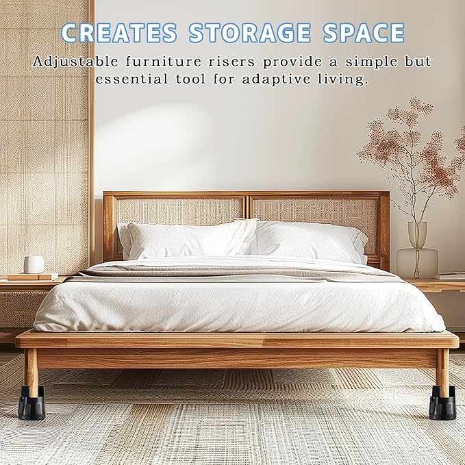 DEWEL Heavy Duty Adjustable Bed Risers 2.36-3.15" Lift 4 Pack for Furniture & Storage