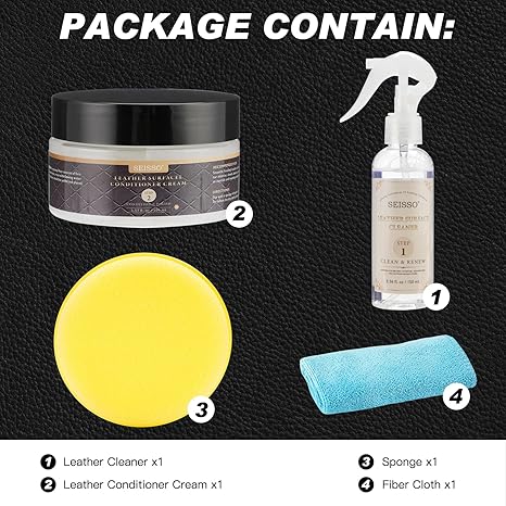 SEISSO Leather Cleaner & Conditioner Kit – For Couch, Car Seats, Shoes, Bags & More
