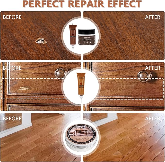 SEISSO 36 PCS Wood Furniture Repair Kit – Resin Fillers & Putty for Floor & Furniture