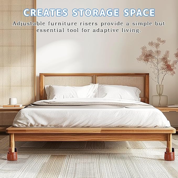 DEWEL Heavy Duty Adjustable Bed Risers 2.36-3.15" Lift 4 Pack for Furniture & Storage