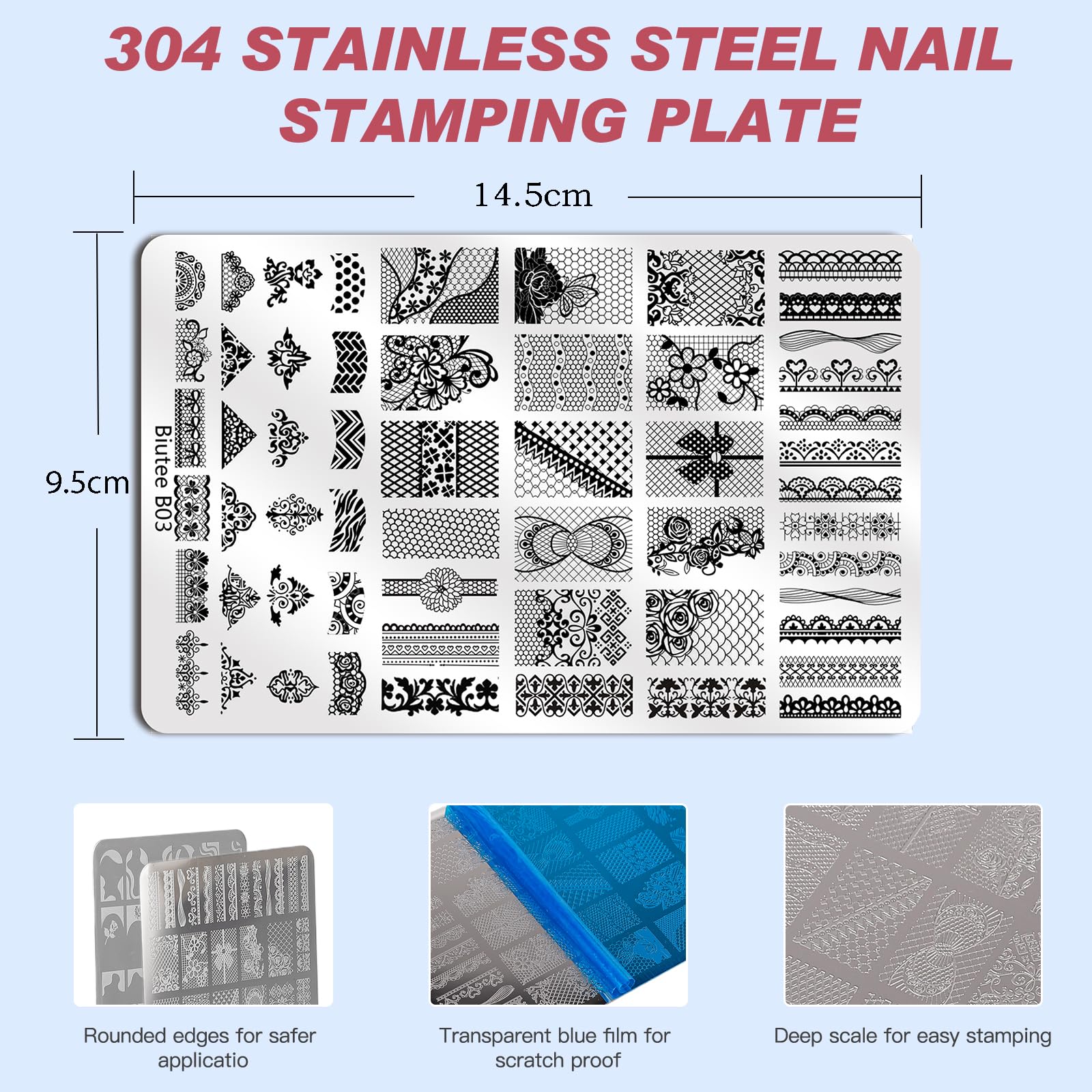 Biutee Nail Stamping Kit – 10PCS French Line Plates with Silicone Stamper for DIY Manicure & Salon Nail Art