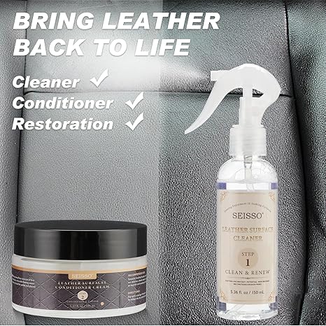 SEISSO Leather Cleaner & Conditioner Kit – For Couch, Car Seats, Shoes, Bags & More