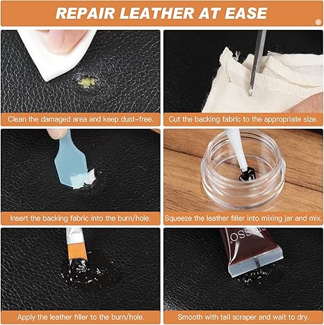 SEISSO Brown Leather Vinyl Repair Kit for Furniture Car Interior Couch Boat Seat