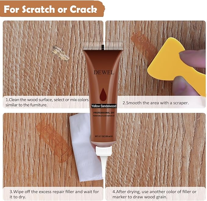 DEWEL 31 Pcs Wood Furniture Repair Kit – Fillers, Wax Sticks & Putty for Scratches