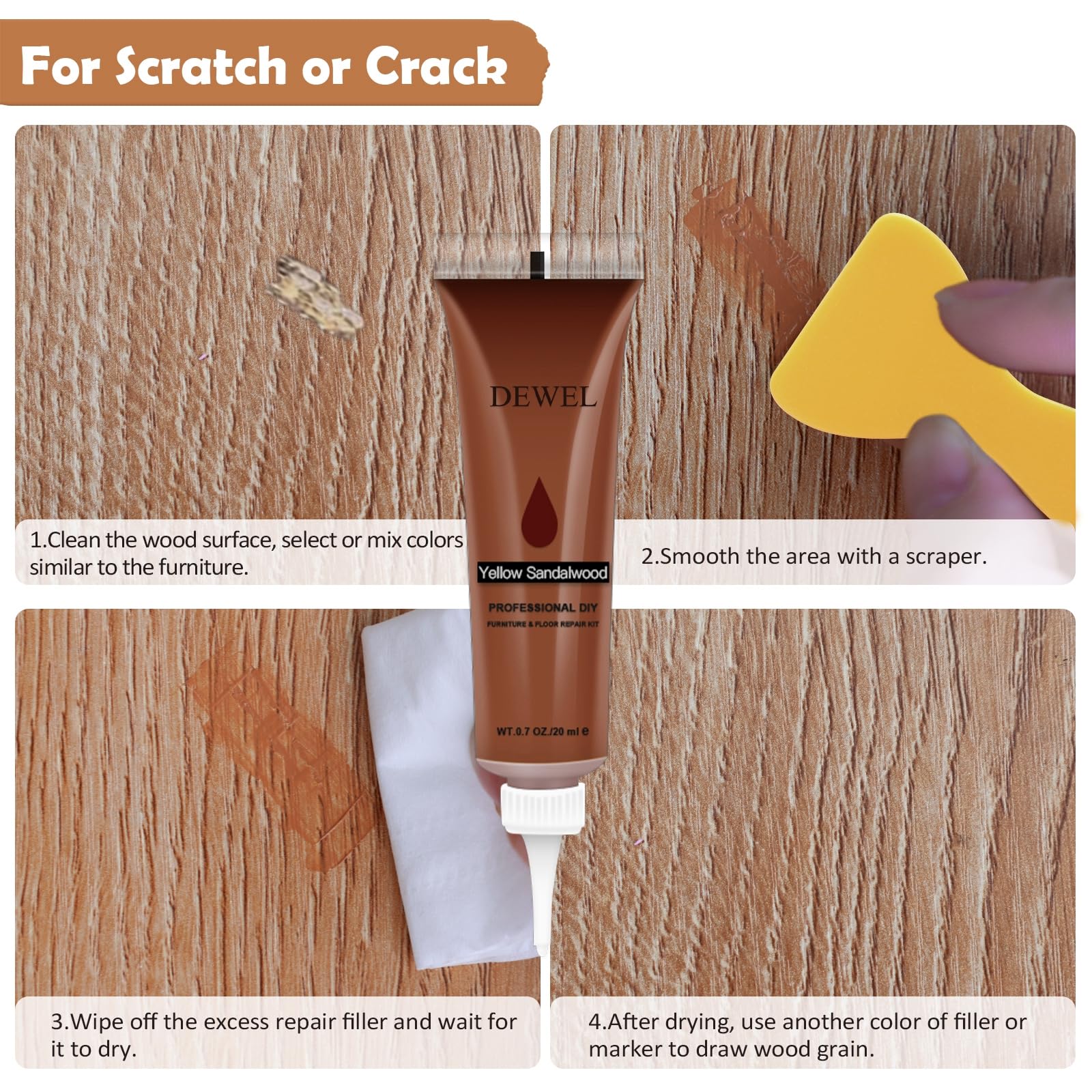 DEWEL 42PCS Wood Furniture Repair Kit – Upgrade Wood Filler, Touch Up Markers & Wax Sticks for Scratches, Cracks & Holes