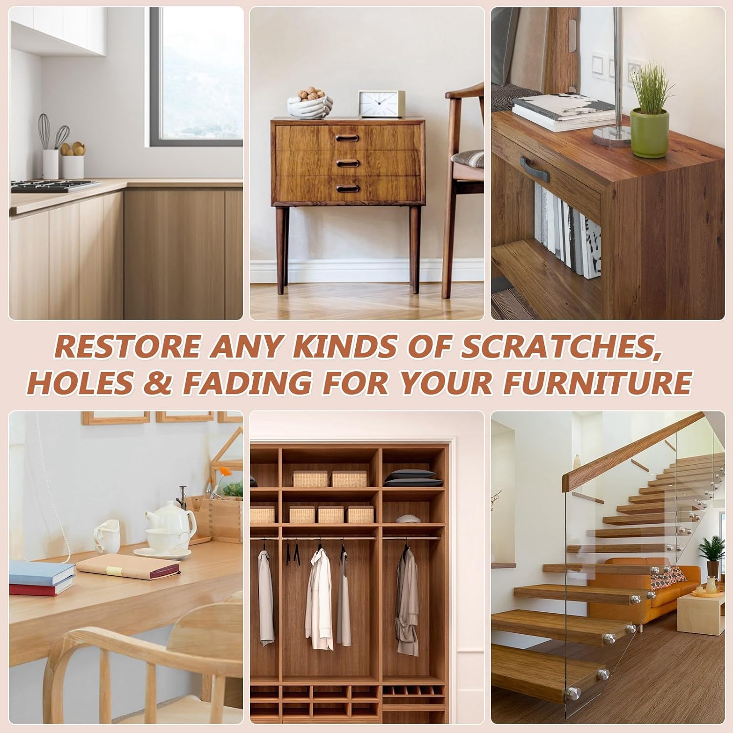 SEISSO Oak Wood Repair Kit – 6 Colors Fillers & Tools for Furniture & Floor Scratch Repair