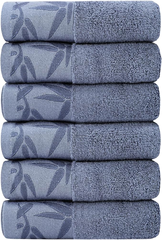 SEISSO Bamboo Hand Towels 6 Pack Soft Absorbent Quick Drying Bathroom Towels 13x29 Blue