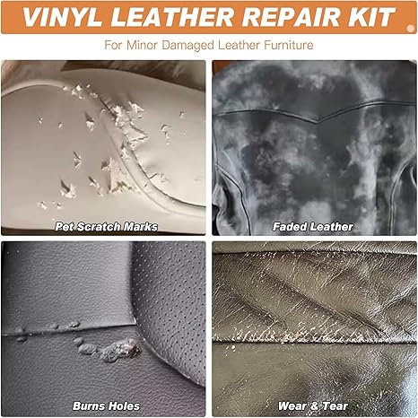 SEISSO Brown Leather Vinyl Repair Kit for Furniture Car Interior Couch Boat Seat