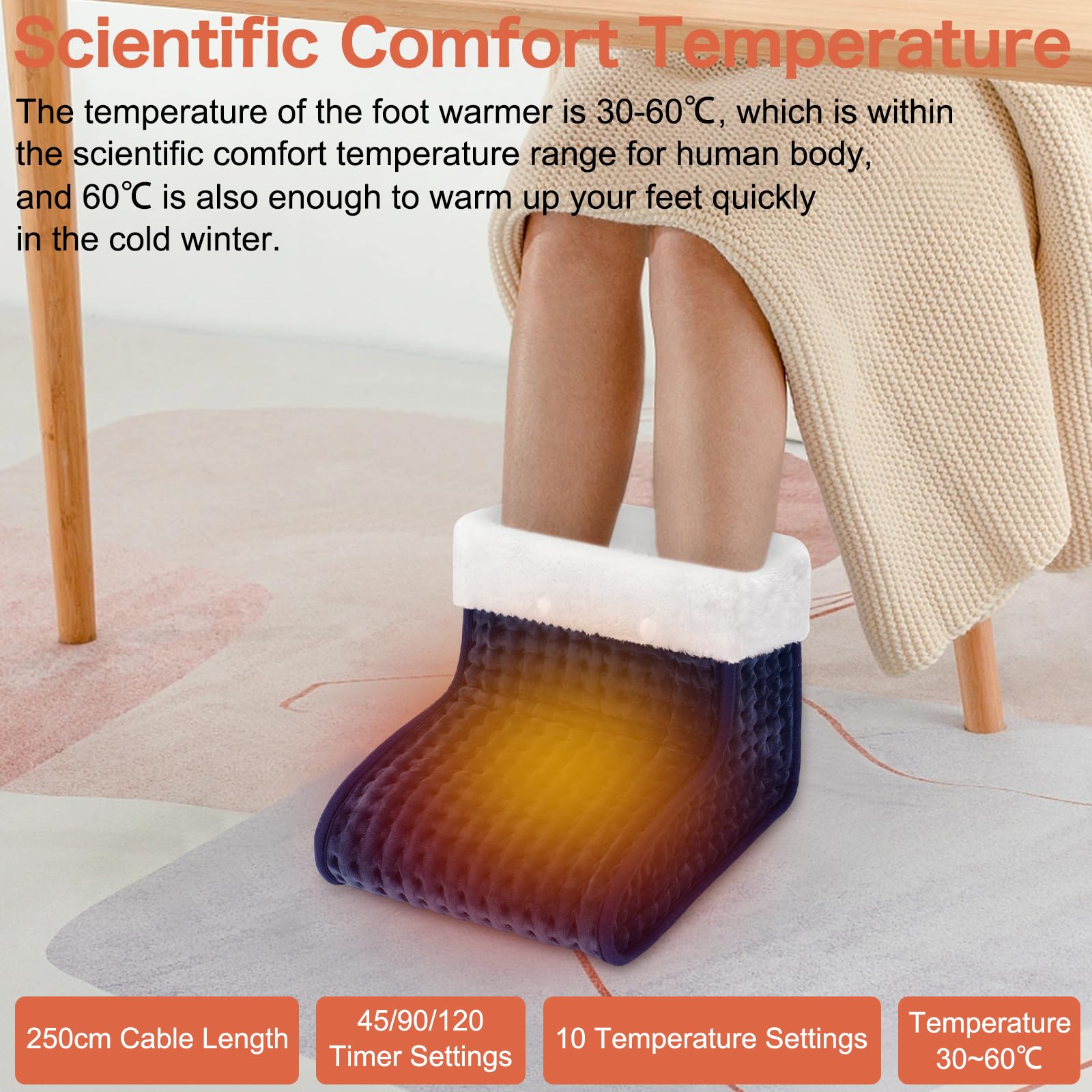 EU Plug – Double-Speed Heating Foot Warmer, 10 Adjustable Levels, Multi-Safety Protection, Washable Inner Lining | DEWEL