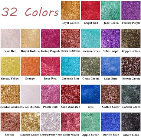 SEISSO Mica Powder 32 Colors 5g/0.18oz Each – Pigment Powder for Epoxy Resin, Soap, Slime, DIY Crafts & Lip Gloss