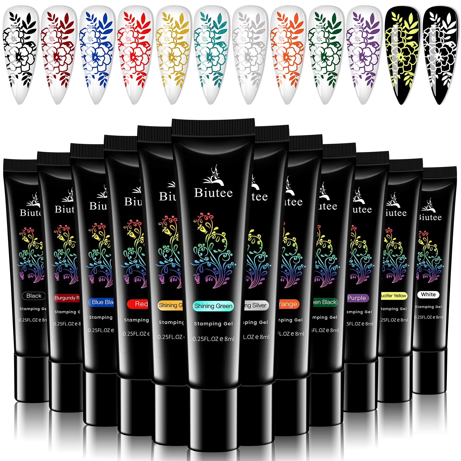 SEISSO 8 Colors Nail Stamping Polish Kit, Stamper & Templates, Peel Off Latex, Base & Top Coat, DIY Manicure Gift Set