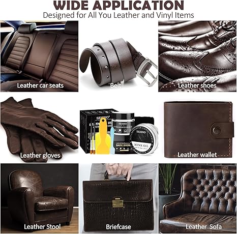 SEISSO Dark Brown Leather & Vinyl Repair Kit for Furniture & Car Seats