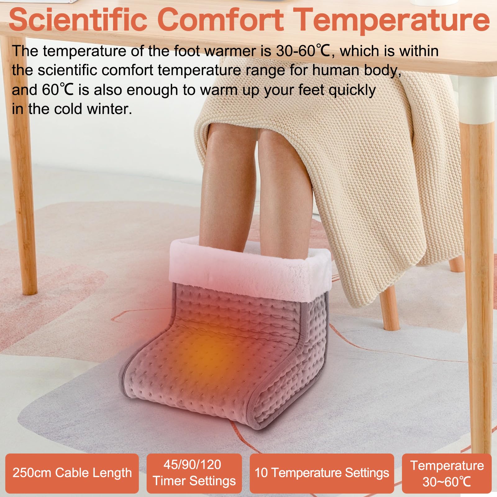 EU Plug – Double-Speed Heating Foot Warmer, 10 Adjustable Levels, Multi-Safety Protection, Washable Inner Lining | DEWEL