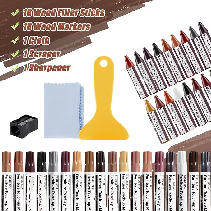 SEISSO Wood Furniture Repair Kit – 39pcs Markers & Fillers