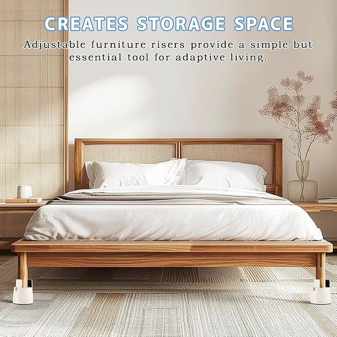 DEWEL Heavy Duty Adjustable Bed Risers 2.36-3.15" Lift 4 Pack for Furniture & Storage