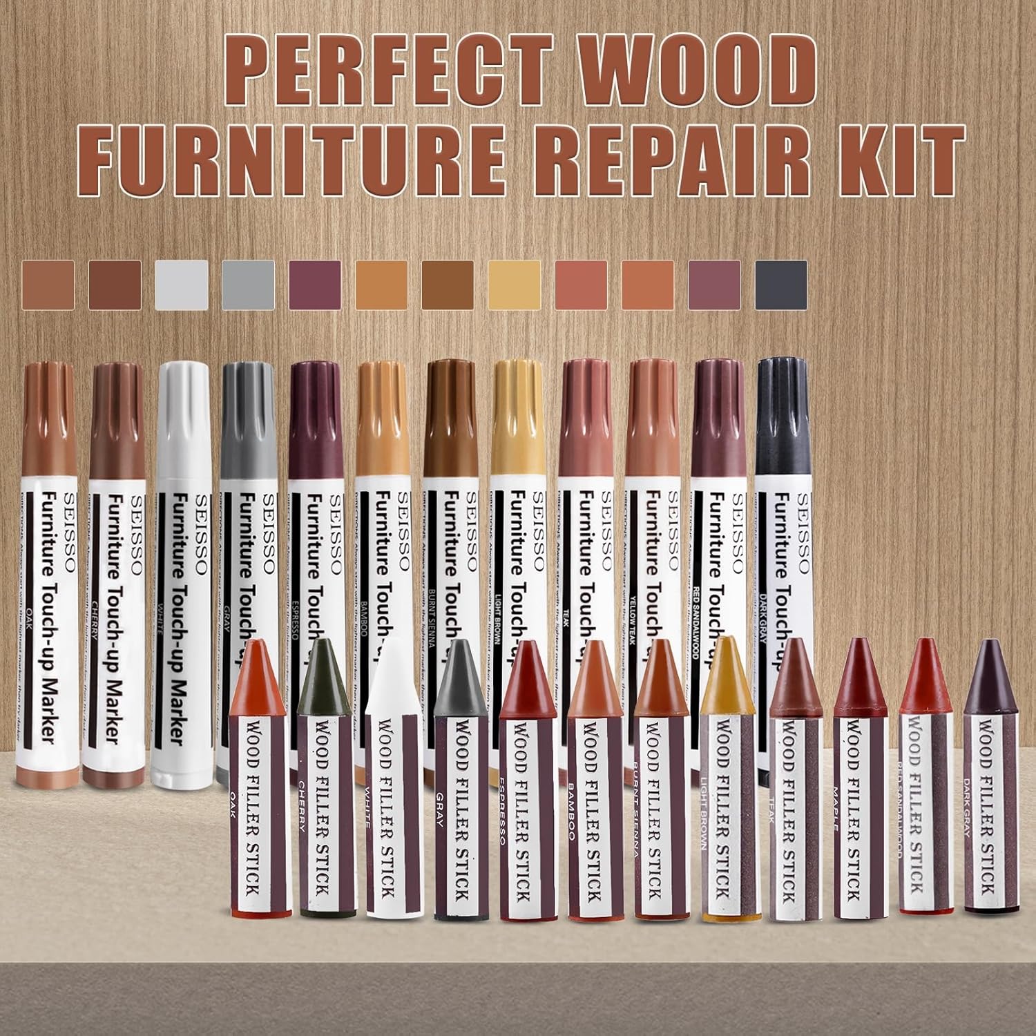 SEISSO Furniture Repair Kit 18 Colors Wood Markers & Fillers