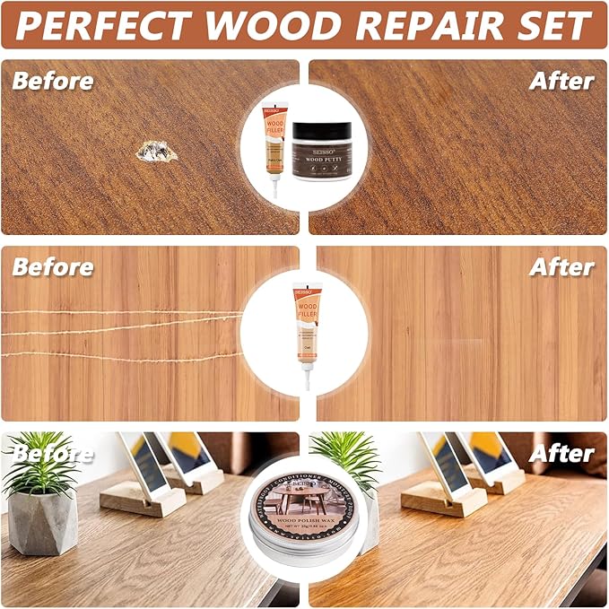 SEISSO Oak Wood Repair Kit – 6 Colors Fillers & Tools for Furniture & Floor Scratch Repair