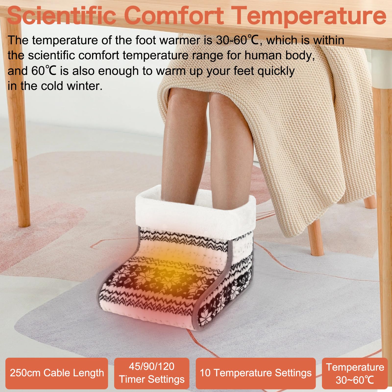 EU Plug – Double-Speed Heating Foot Warmer, 10 Adjustable Levels, Multi-Safety Protection, Washable Inner Lining | DEWEL