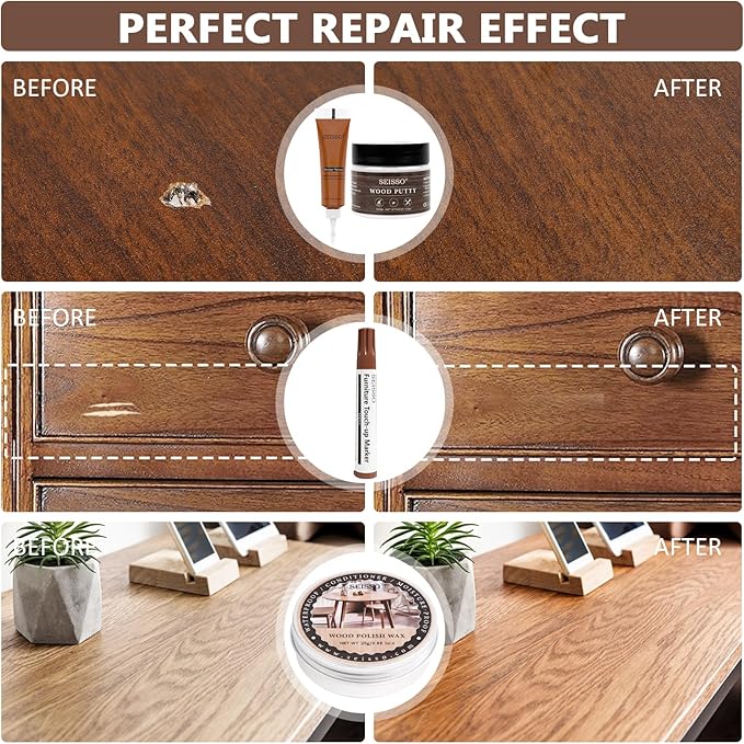 SEISSO Furniture Repair Kit – 40pcs Wood Filler & Markers