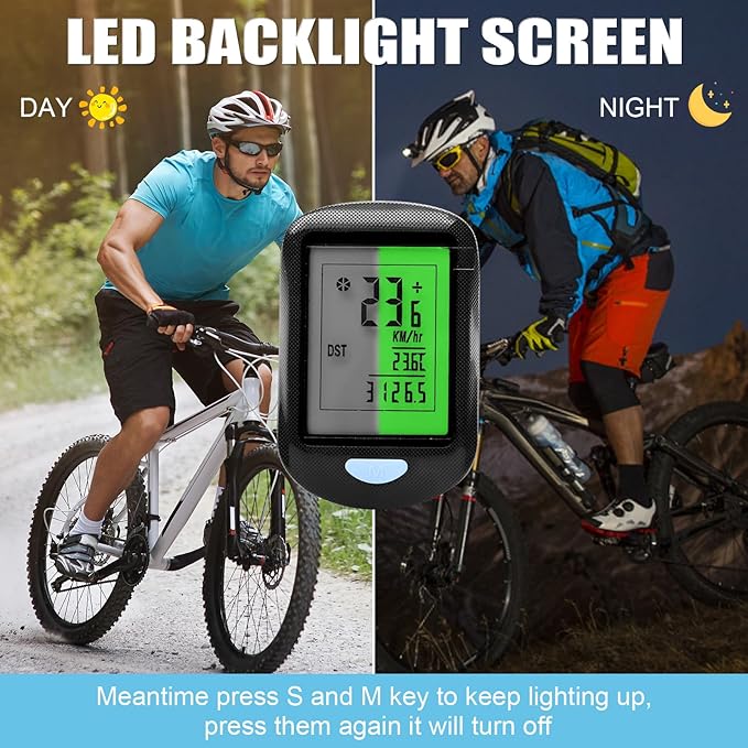 CYFIE Wireless Bike Computer, Waterproof Speedometer & Odometer with Backlit LCD