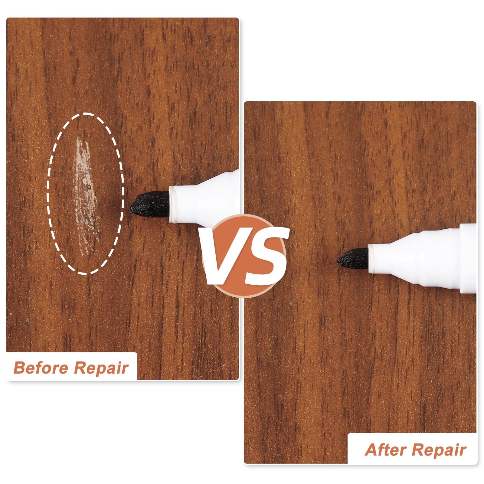 DEWEL 42PCS Wood Furniture Repair Kit – Upgrade Wood Filler, Touch Up Markers & Wax Sticks for Scratches, Cracks & Holes