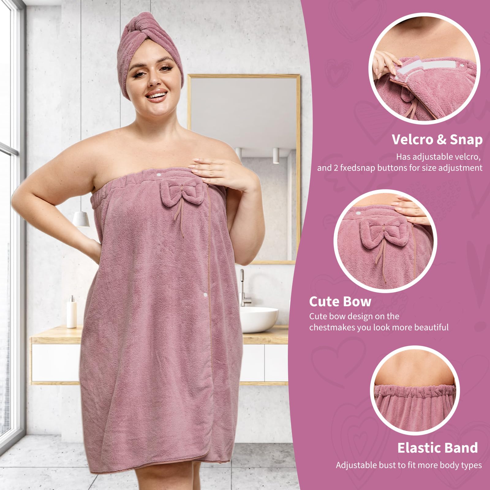 Ultra-Soft, Quick-Drying Plus Size Bath Towel & Hair Towel Set – Adjustable Shower & Spa Wrap for Women | SEISSO