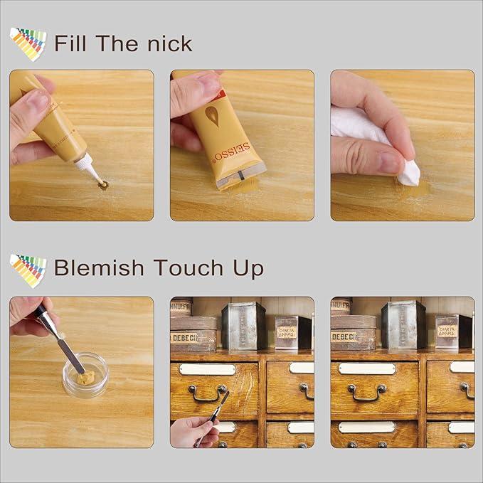 SEISSO Wood Furniture Repair Kit – 50pcs Fillers & Tools 24 Colors