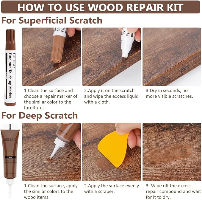 SEISSO Furniture Repair Kit – 40pcs Wood Filler & Markers