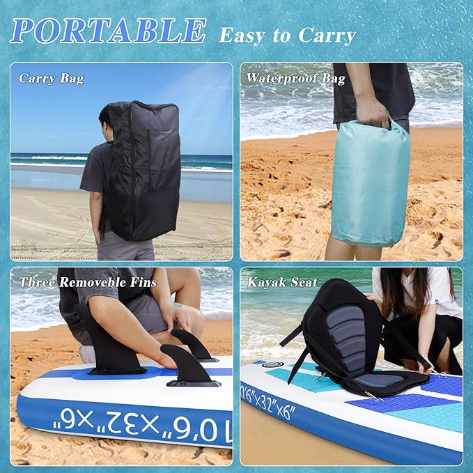 CYFIE 10'6" Inflatable Stand Up Paddle Board with Kayak Seat & Camera Mount for Yoga, Surf, Fishing, SUP Accessories Included