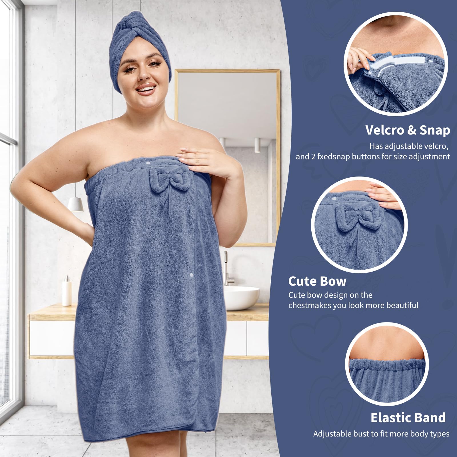 Ultra-Soft, Quick-Drying Plus Size Bath Towel & Hair Towel Set – Adjustable Shower & Spa Wrap for Women | SEISSO