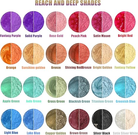 SEISSO Mica Powder 24 Colors 10g Each for Resin Soap Bath Bomb Lip Gloss Nail Polish Makeup DIY Crafts