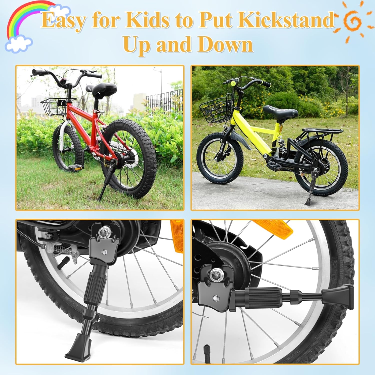 SEISSO Adjustable Kids Bike Kickstand, Rear Mount for 12"-20" Wheels
