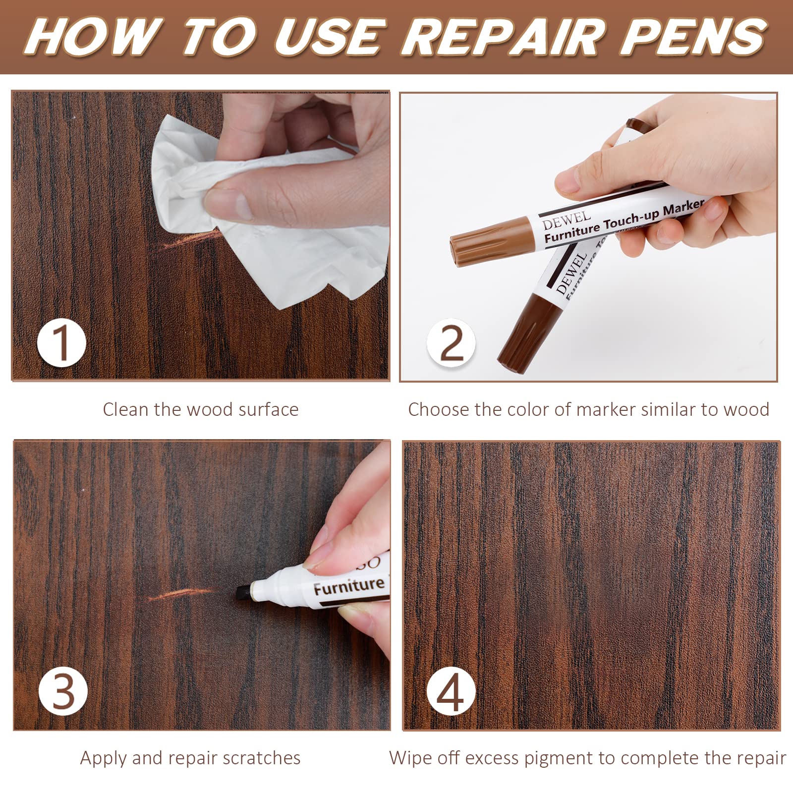 Fix Wood Scratches Instantly – DEWEL 12-Color Furniture Repair Marker Kit
