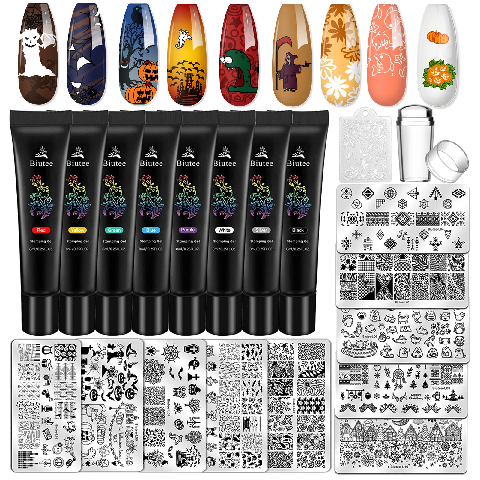 Biutee Nail Stamping Kit – 10PCS French Line Plates with Silicone Stamper for DIY Manicure & Salon Nail Art