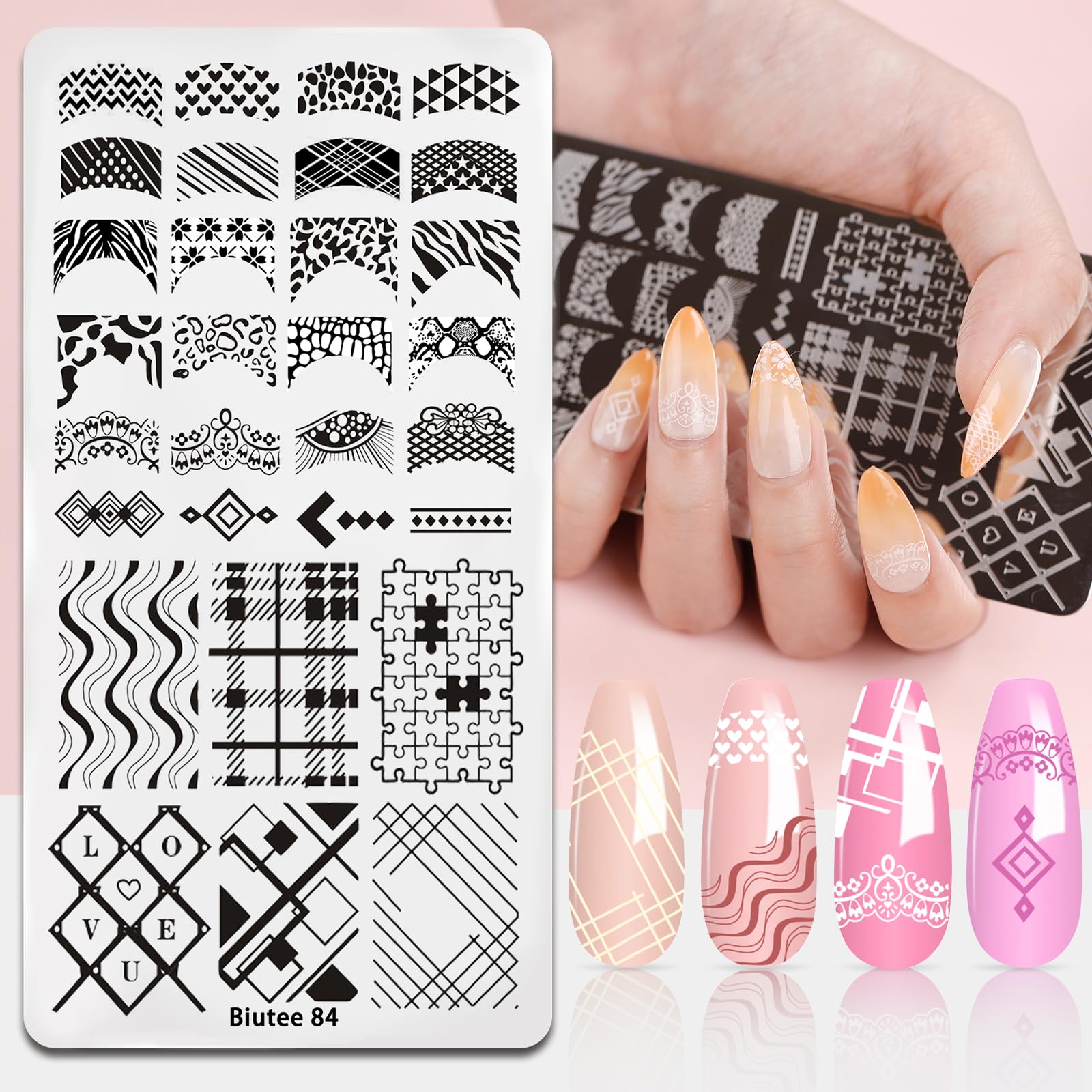 Biutee Nail Stamping Kit – 10PCS French Line Plates with Silicone Stamper for DIY Manicure & Salon Nail Art