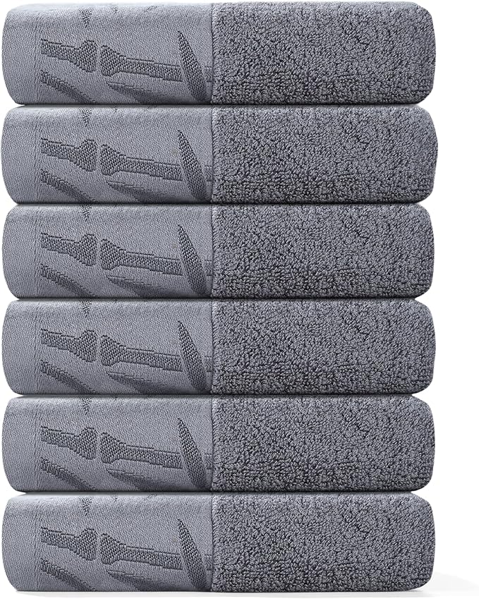 SEISSO Bamboo Hand Towels 6 Pack Soft Absorbent Quick Drying Bathroom Towels 13x29 Blue