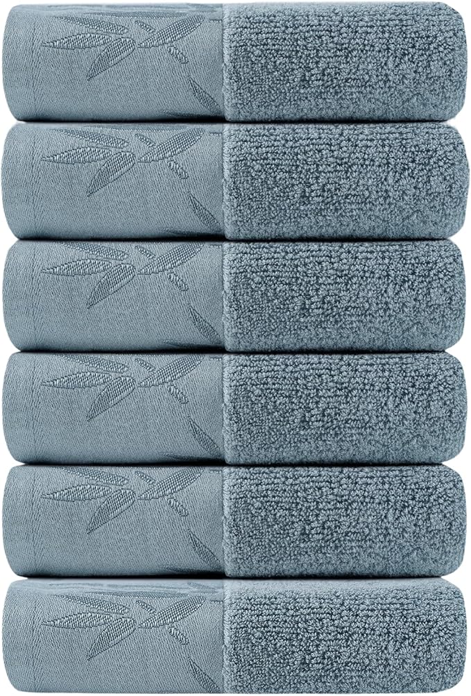SEISSO Bamboo Hand Towels 6 Pack Soft Absorbent Quick Drying Bathroom Towels 13x29 Blue