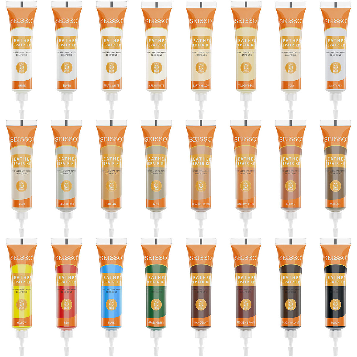 SEISSO 24 Colors Leather & Vinyl Repair Kit for Sofa, Car Seat, Shoes, Jacket & More