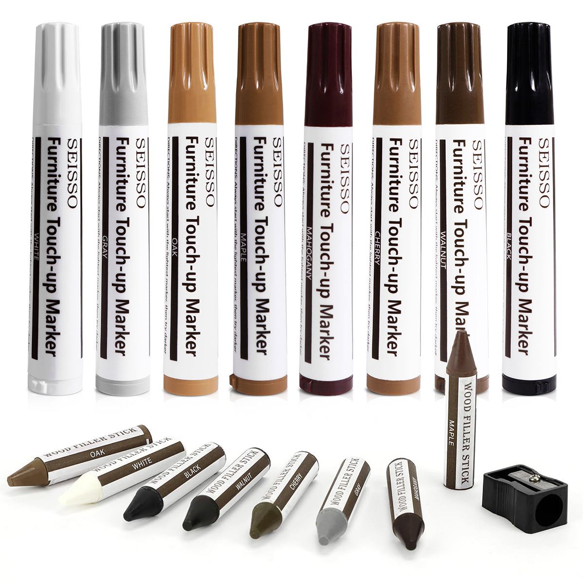 SEISSO Furniture Repair Kit - 17PCS Wood Markers & Wax Sticks for Scratches & Stains