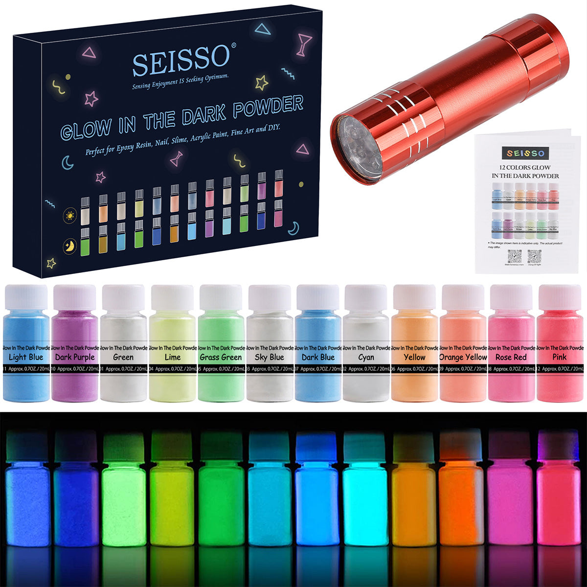 SEISSO 12 Color Glow Pigment Powder for Resin Nail Art DIY Crafts 07oz Each