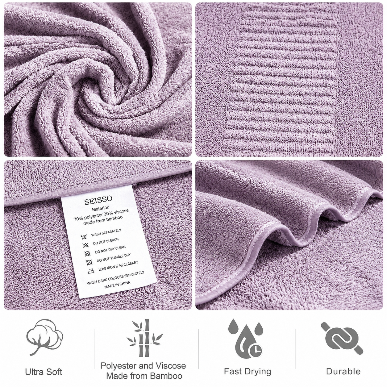 SEISSO Oversized XL Bath Towels Mixed Color Set, 35x63