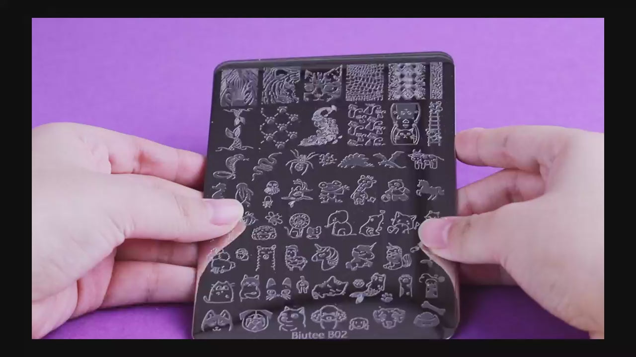 Load video: Biutee Nail Stamping Kit – 10PCS French Line Plates with Silicone Stamper for DIY Manicure &amp; Salon Nail Art