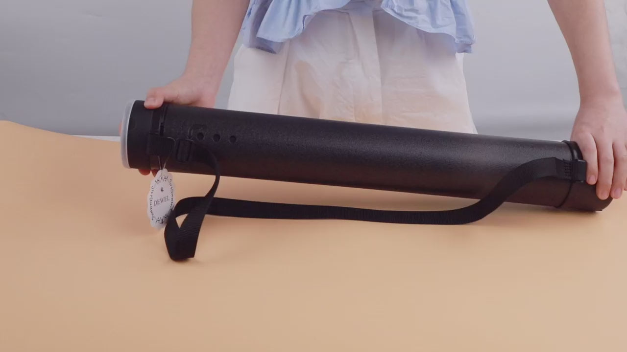 Load video: DEWEL Adjustable Document Tube 24.5-40 Inch Waterproof Plastic Storage Case with Strap