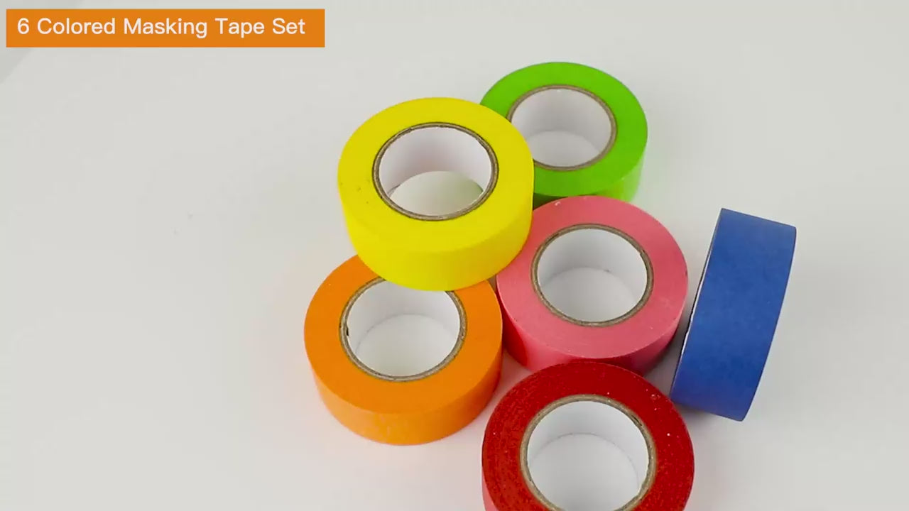 Load video: DEWEL Colored Masking Tape 6-Pack 1" x 22yd Painter’s Tape for Crafts&amp;Painting